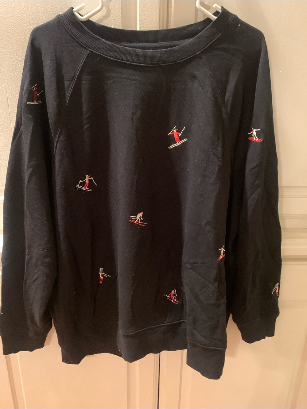 Lou & Grey Black Crewneck Sweater with Red Ski Embroidery